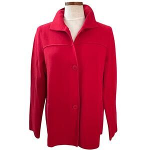 Vintage Talbots Red Sweater Jacket L Button Front Ribbed Knit Office Cardigan
